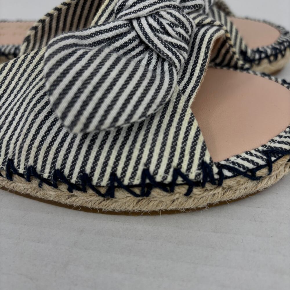 Kate Spade Slide Sandals Size 8 Blue Stripe Saltie Shore Espadrille Flat Bow - Picture 6 of 13